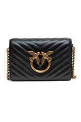 PINKO Black Leather Love Click Mini Shoulder Bag